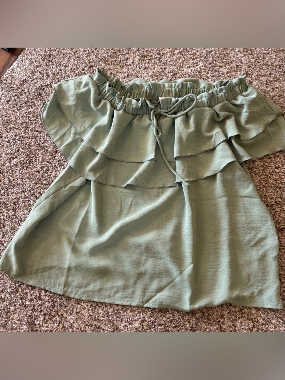 Timing Off-Shoulder Ruffle Tunic in Sage Green